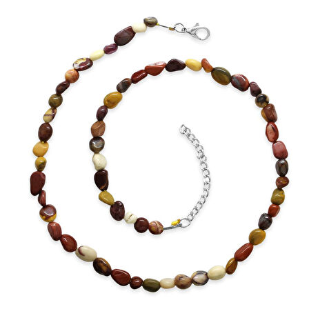 Nipora Silver Renk Metal Zincirli Amorf Jasper Doğaltaş Erkek Kolye