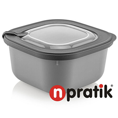 NPratik Elegant Storage Box Saklama kabı seti 3 parça vakumlu kapak mikrodalga ve buzdolabına uygun Gri