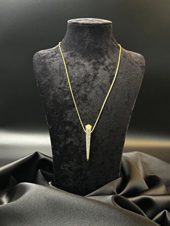  Kadın uzun üçgen tasarım zirkon taşlı gold zincirli 14k gold renk kolye