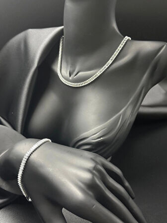 Kadın taşlı su yolu tasarım kuyumcu işçiliği silver gümüş renk kolye