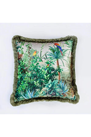Papağanlı Kadife Yastık/Kırlent (Dolgu Boncuk Elyaf, Uluslararası Yıkama Ve Solmama Sertifikası)