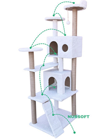Nursoft Kule Kedi Evi Tırmalama Beyaz