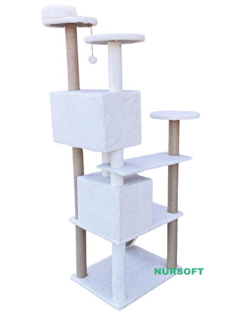 Nursoft Kule Kedi Evi Tırmalama Beyaz