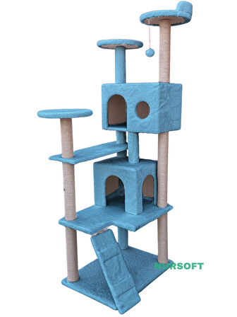 Nursoft Kule Kedi Evi Tırmalama Turkuaz