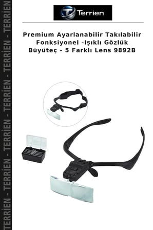 Premium Ayarlanabilir Takılabilir Fonksiyonel -Işıklı Gözlük Büyüteç - 5 Farklı Lens 9892B