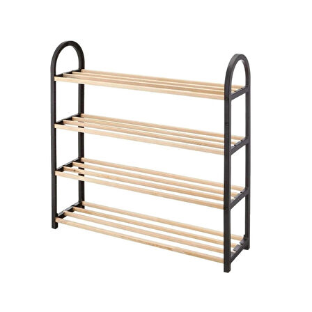 Microcase Ahşap Çubuklu 4 Bölmeli Siyah Ayakkabılık Raf Ünitesi - şeffaf AL5195 1 ADET