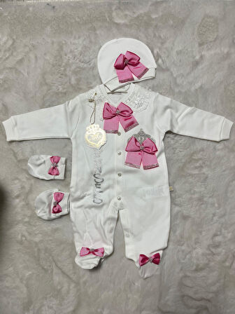 Prenses Yazılı  Fuşya fiyonklu Tulum