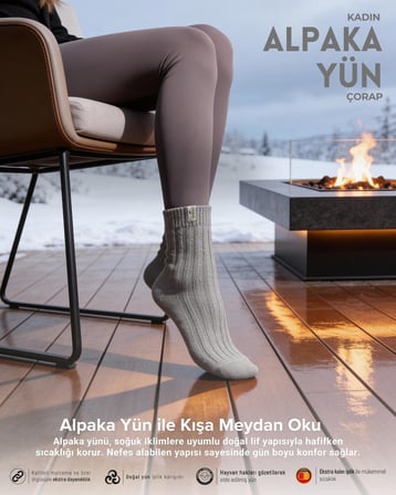 Kadın Alpaka Yün Çorap 3’lü Paket
