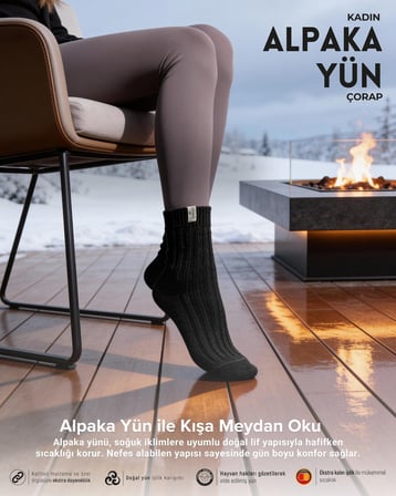 Kadın Alpaka Yün Çorap 3’lü Paket