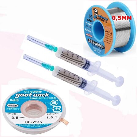 Flux Lehim Toplama,lehim Emme Tel 2,5mm Ve Lehim Teli Soldering 63sn/37pb Flux %1-3 40gr 0,5mm 4in1 Arada