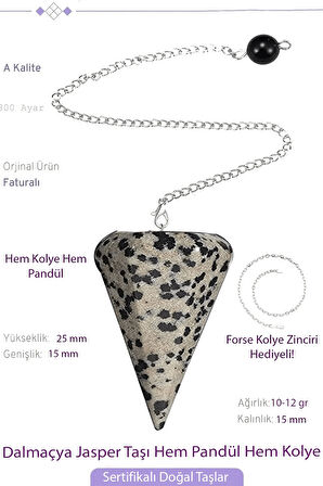 Sertifikalı Dalmaçya Jasper Taşı Pandül Sarkaç Hem Pandül - Hem Kolye