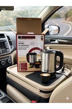 Emka Home Premium 24V Araç İçi Su Isıtıcı Kettle - 800 Ml Paslanmaz Çelik Kamyon Tır Otobüs Uyumlu