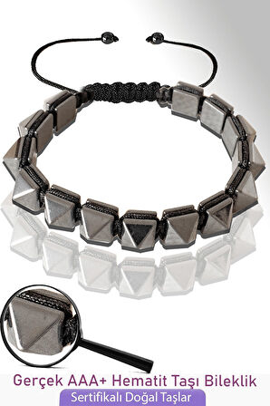 Sertifikalı Elmas Kesim Gerçek Silver Hematit Taşı Bileklik - Ayarlamalı