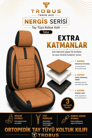 Honda Civic Sedan 1996 Sonrası Uyumlu Nergis Serisi Taba Siyah Ortopedik Tay Tüyü Koltuk Kılıfı