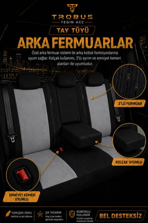 Hyundai Kona 2017 Sonrası Uyumlu Nergis Serisi Gri Siyah Ortopedik Tay Tüyü Koltuk Kılıfı