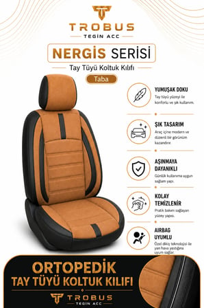 Hyundai i20 2008 Sonrası Uyumlu Nergis Serisi Taba Siyah Ortopedik Tay Tüyü Koltuk Kılıfı