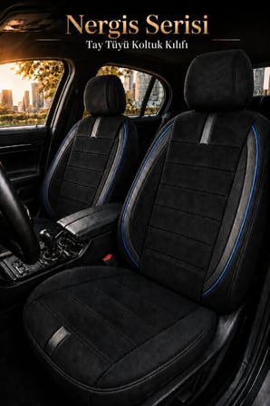 Hyundai Accent Blue 2011 Sonrası Uyumlu Nergis Siyah Mavi Ortopedik Tay Tüyü Koltuk Kılıfı