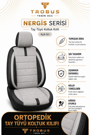 Renault Symbol 2008 Sonrası Uyumlu Nergis Serisi Gri Siyah Ortopedik Tay Tüyü Koltuk Kılıfı