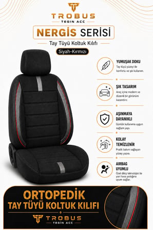 Renault Symbol 2008 Sonrası Uyumlu Nergis Siyah Kırmızı Ortopedik Tay Tüyü Koltuk Kılıfı