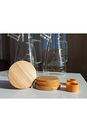 Bambu Kapaklı Vakumlu Borosilikat Cam Yağlık & Sirkelik 2'li Set 900 Ml