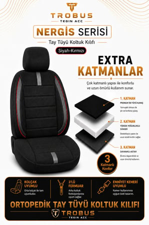 Suzuki Swift 2005 Sonrası Uyumlu Nergis Siyah Kırmızı Ortopedik Tay Tüyü Koltuk Kılıfı