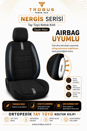 Suzuki Swift 2005 Sonrası Uyumlu Nergis Siyah Mavi Ortopedik Tay Tüyü Koltuk Kılıfı