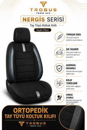 Toyota Camry 2002 Sonrası Uyumlu Nergis Siyah Mavi Ortopedik Tay Tüyü Koltuk Kılıfı