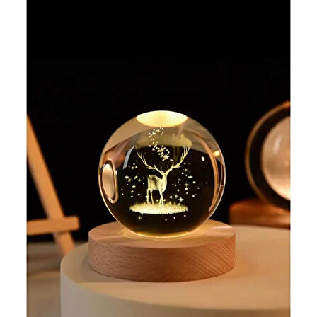 Geyik Renk Değiştiren Işıklı Cam Küre 8cm