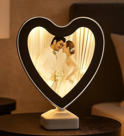 Kişiye Özel Beyaz Led Işıklı Kalp Şeklinde Sihirli Ayna 18cm