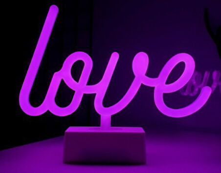 Neon Işıklı Love Yazılı Masa Gece Lambası 