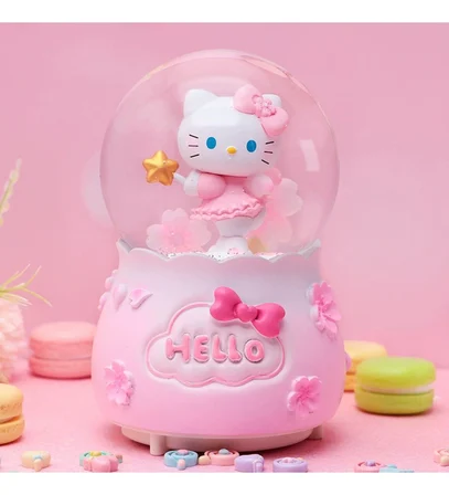 Hello Kıtty Pembe Işıklı Müzikli Püskürtmeli Büyük Boy Kar Küresi