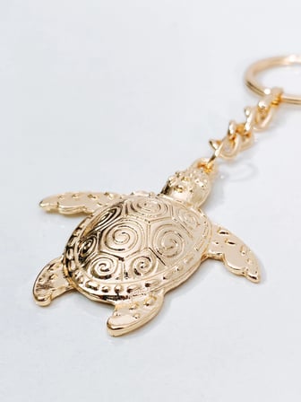 Gold Metal Deniz Kaplumbağası (Caretta Caretta) Tasarımlı Şık Anahtarlık