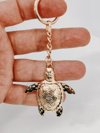 Gold Metal Deniz Kaplumbağası (Caretta Caretta) Tasarımlı Şık Anahtarlık