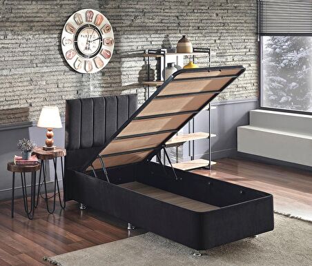 Niron Yatak Ela Tek Kişilik Siyah Baza + Başlık 90 x 190 cm