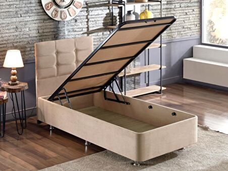 Niron Yatak Polo Tek Kişilik Sütlü Kahve Baza + Başlık 90 x 190 cm
