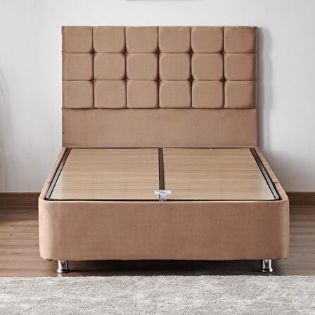 Niron Yatak Rama Tek Kişilik Sütlü Kahve Baza + Başlık 120 x 200 cm