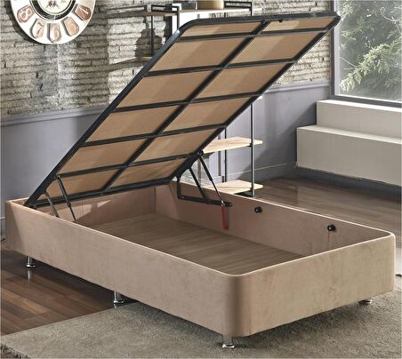 Niron Yatak Rama Tek Kişilik Sütlü Kahve Baza + Başlık 120 x 200 cm