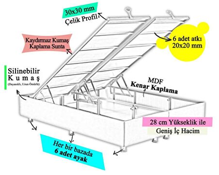 Niron Yatak Silver Çift Kişilik Gri Baza + Başlık 160 x 200 cm