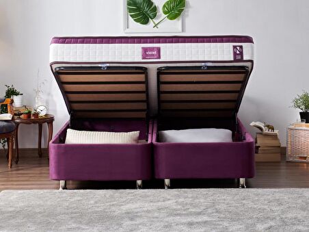 Niron Violet Yatak Seti 160x200 cm Çift Kişilik Yatak Baza Başlık Takımı - Orta Sert Yatak Mor Baza ve Başlığı