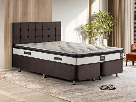 Niron King Yatak Seti 160x200 Çift Kişilik Yatak Baza Başlık Takımı Füme