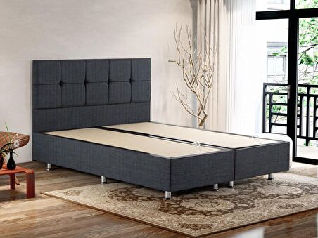 Niron Notte 160x200 cm Çift Kişilik Ultra Ortopedik Yatak Seti - Füme Keten Sağlamlaştırılmış Baza Başlık ve Yatak Seti