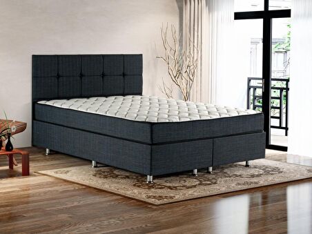 Niron Notte 160x200 cm Çift Kişilik Ultra Ortopedik Yatak Seti - Füme Keten Sağlamlaştırılmış Baza Başlık ve Yatak Seti