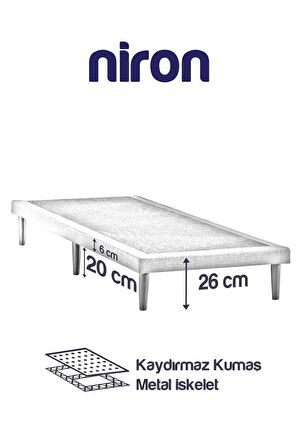 Niron Slim Karyola - 80x180 Tek Kişilik Baza - Metal İskeletli, Yüksek Ayaklı ve Keten Kumaşlı