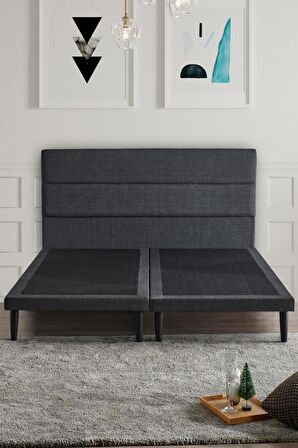 Niron Slim Baza ve Başlık Takımı 180x200 Çift Kişilik Gri Kumaş Kaplı Metal Karyola ve Başlık Seti