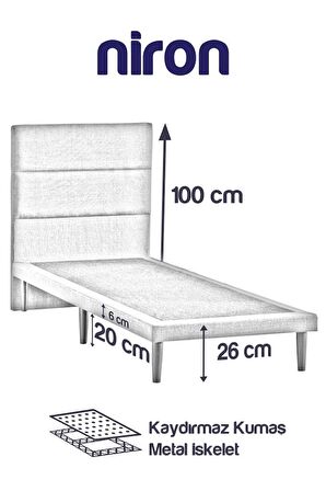 Niron Slim Baza ve Başlık Takımı 180x200 Çift Kişilik Gri Kumaş Kaplı Metal Karyola ve Başlık Seti