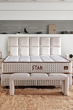 Star Yatak 150x200 cm Çift Kişilik NMS Yaylı Saten Kumaşlı Full Ortopedik Sert Yatak Krem Bordür