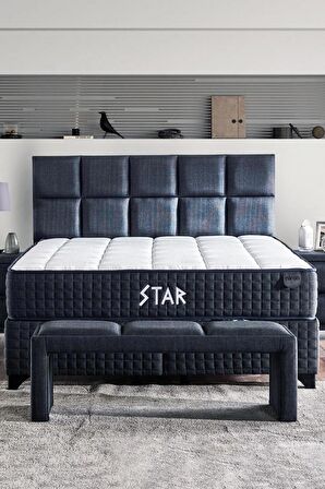 Star Yatak Seti 150x200 cm Çift Kişilik Yaylı Sert Ortopedik Yatak Antrasit Lüks Baza Başlık Takımı