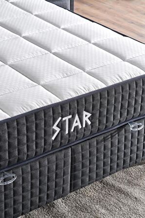 Star Yatak Seti 150x200 cm Çift Kişilik Yaylı Sert Ortopedik Yatak Antrasit Lüks Baza Başlık Takımı