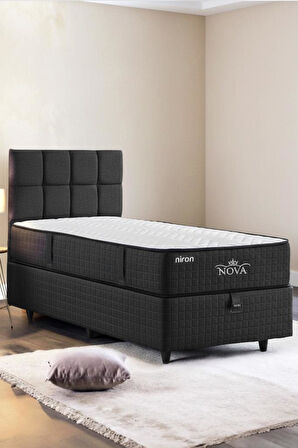 Nova Yatak 200x200 Çift Kişilik - 25 cm Paket Yaylı Ortopedik, Orta Sert, Antrasit, Pamuklu Kumaş