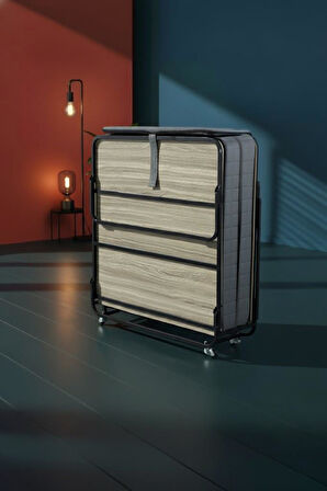 Niron Bonbon Katlanır Yatak | 90x200 cm | Metal Karyola, Kapitoneli Metal Başlık, 14 cm Sünger Yatak